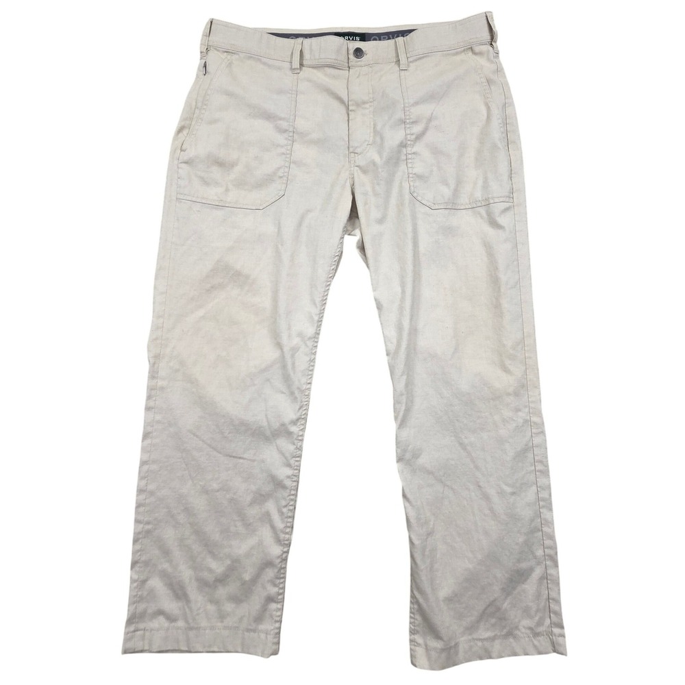 ORVIS Mens Hemp Recycled Polyester Tan Camp Pants Straight Leg 38x28 *READ